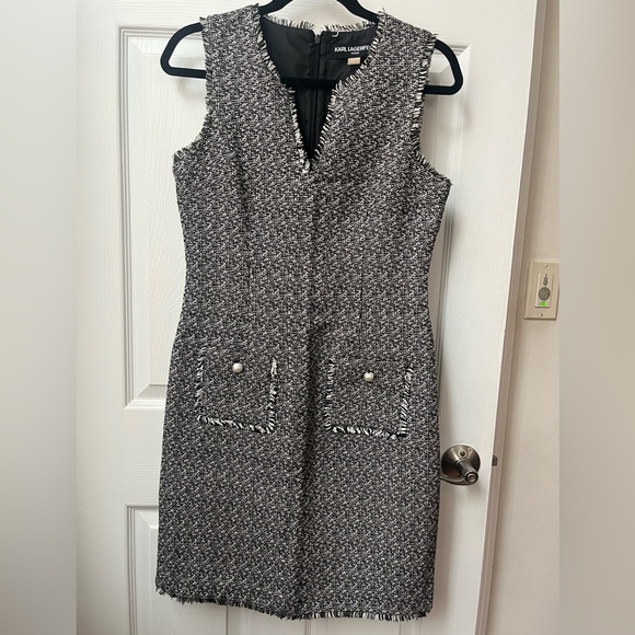 Neutral Tweed Shift Dress - Picture 1 of 4